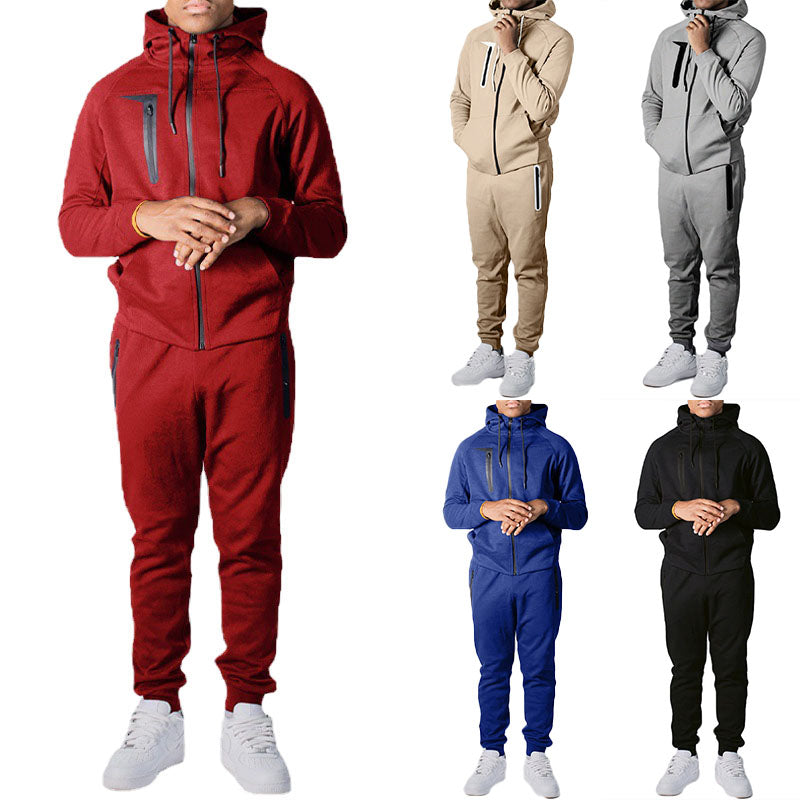 Wholesale Mens Sweat Suits Zips 2 Pieces Hoodie Set Jogging Suit Tech Fleece