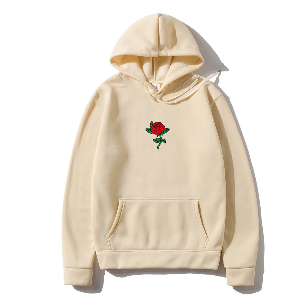 Harajuku Hoodie Sweatshirt Women Fashion Streetwear Rose Flower Print Hoodies Tops