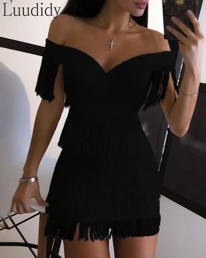 White Fringe Celebrity Evening Runway Party Dress Women Sexy Tassels