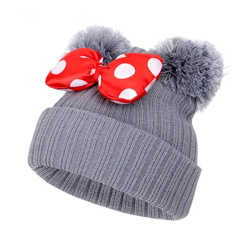 Winter Children Big Bowknot Hat Baby Cap Thick Warm Knitting