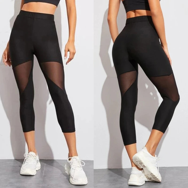 Black Patchwork Mesh Leggings Women's Jeggings Legins Women Leggins Female