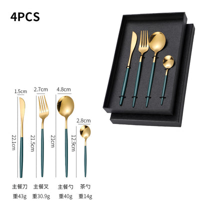 Dropshipping 4Pcs Stainless Steel Fork Spoon Cutlery Dinnerware Set Golden set