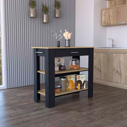 Kitchen Island 40 Inches  Dozza, Kitchen Room, Black / Light Oak