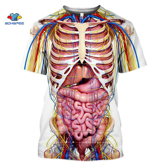 SONSPEE 2020 New Arrival Male Skeleton Internal Organs T-Shirts 3D Print Round