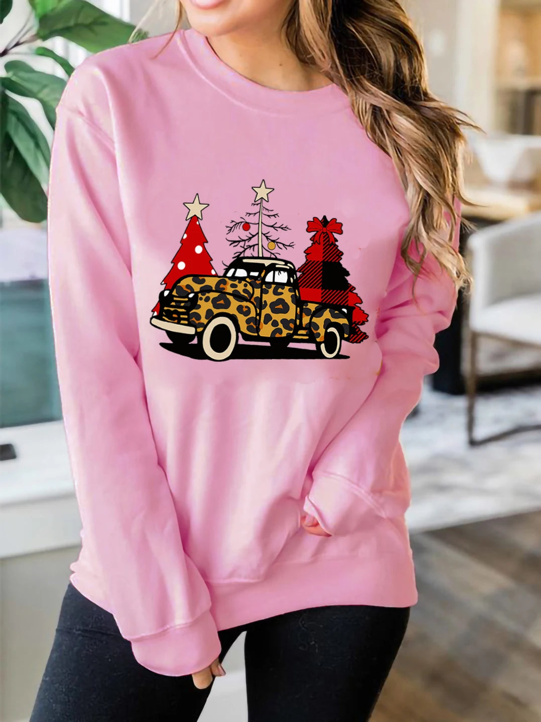 Leopard Truck Christmas Sweatshirt Merry Christmas Sweats Christmas Party