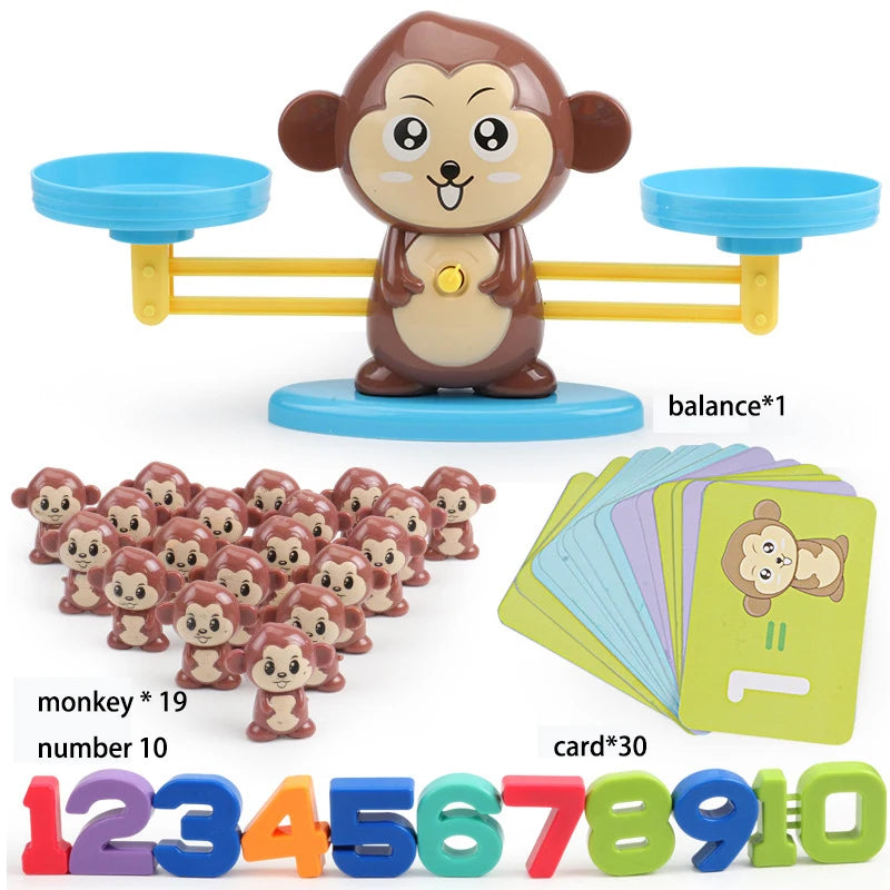 Math Match Game Board Toys Monkey Cat Digital Balance Scale Toy Kids