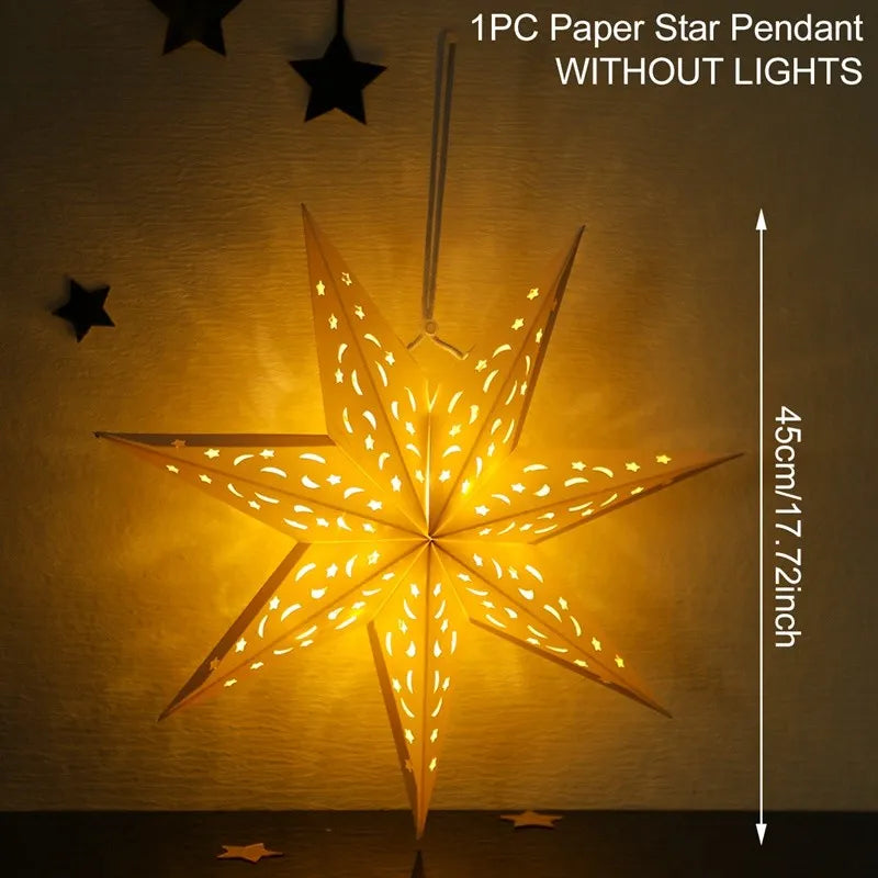 30-75cm Hollow Star Hanging Pendant Eid Mubarak Christmas Decoration 2024