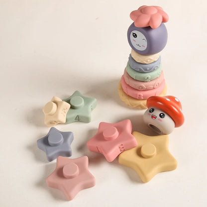 1Set Baby Toys Silicone Stacking Toys Pentagram Soft Building