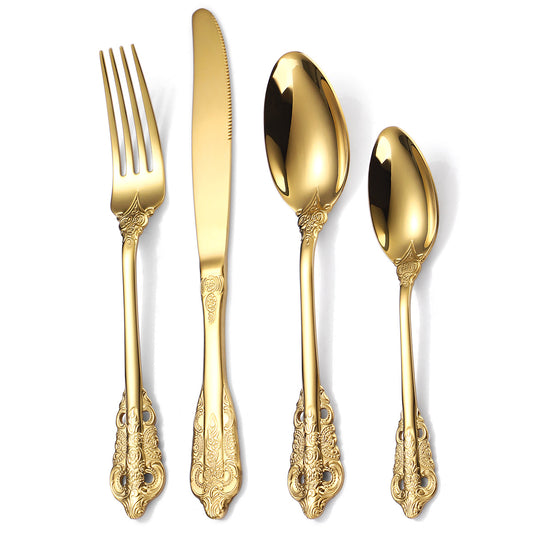 Vintage Gold Flatware Sets Restaurant Hotel Stainless Steel  Kitchen Knife Fork