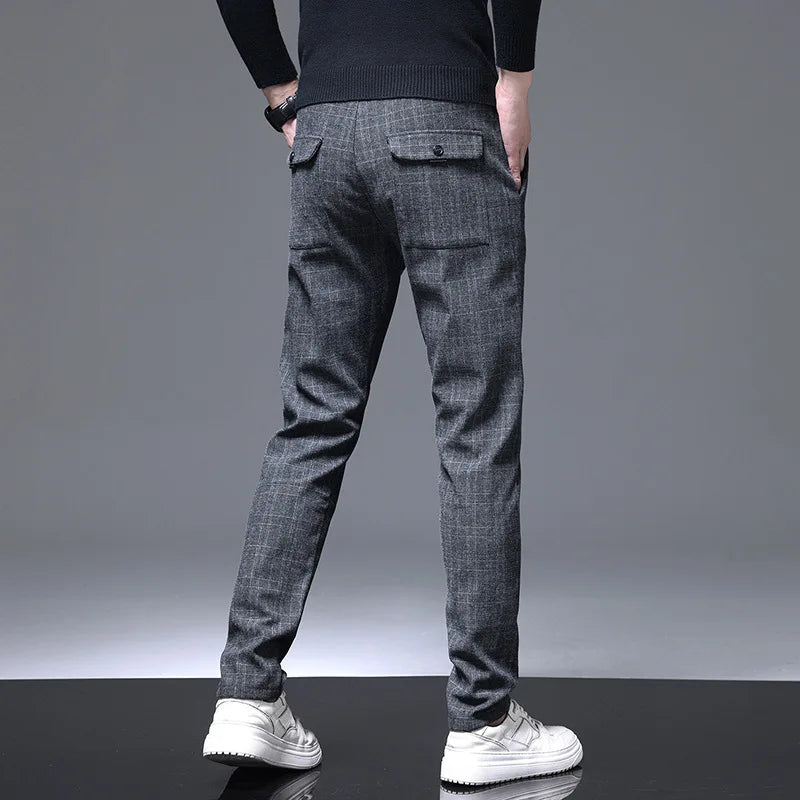 Spring Pants Men Stretch Slim Fit Elastic Waist Business Classic Korean Cargo