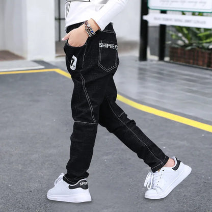 Kids New Boys Pants Jeans Cotton Solid Black Trousers Autumn Number 7