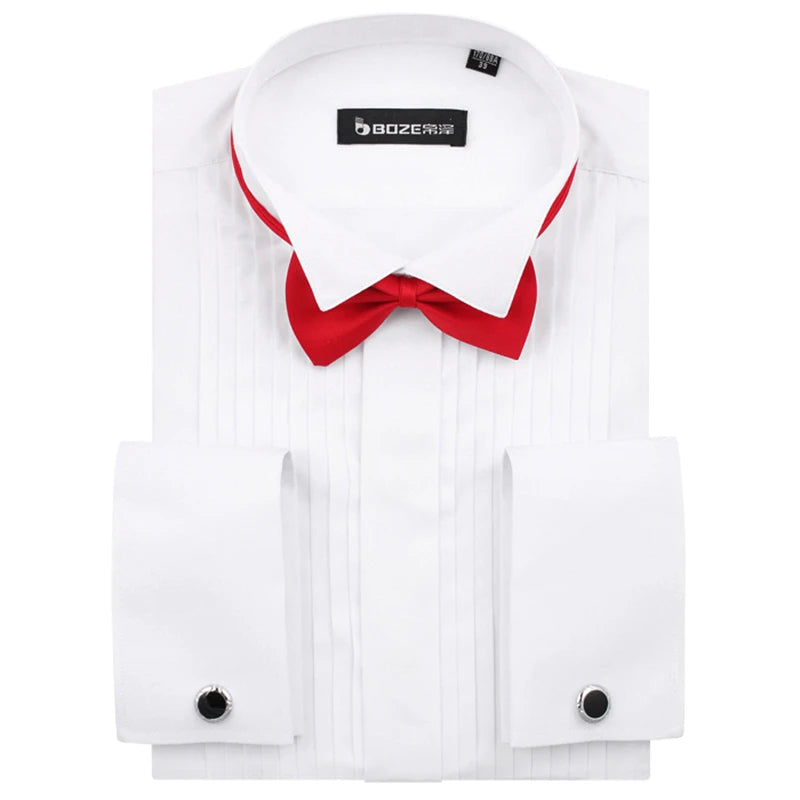 Men's French Cuff Tuxedo Shirt Solid Color Collar Shirt Men Long Sleeve shirt