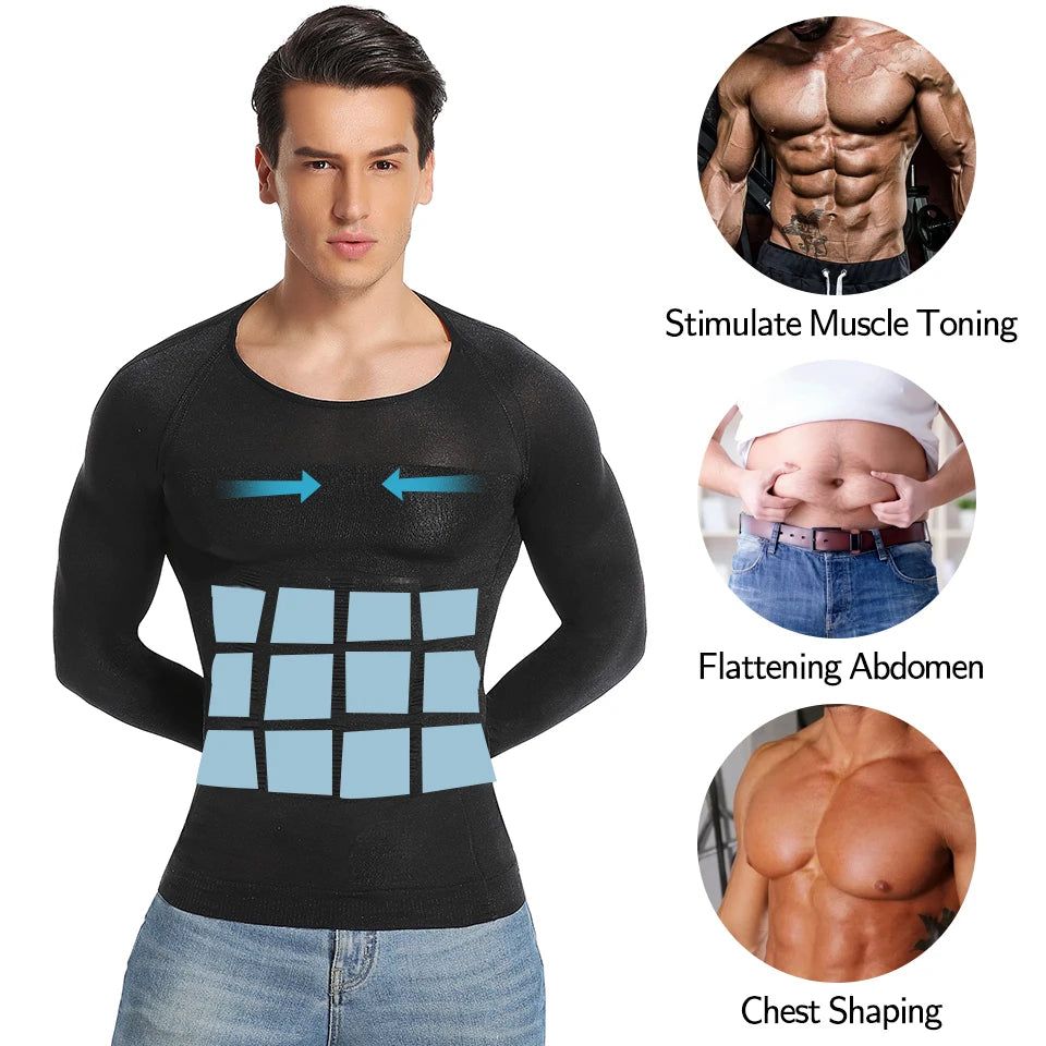 Men Body Shaper Long Sleeve Compression Shirts Winter Base Layer T-Shirt