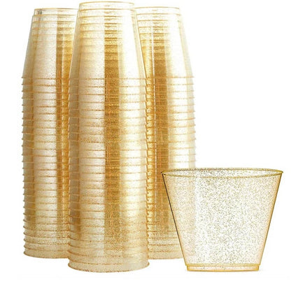 Golden Plastic Cup Disposable Water Cup Golden Powder 90OZ Juice Cup