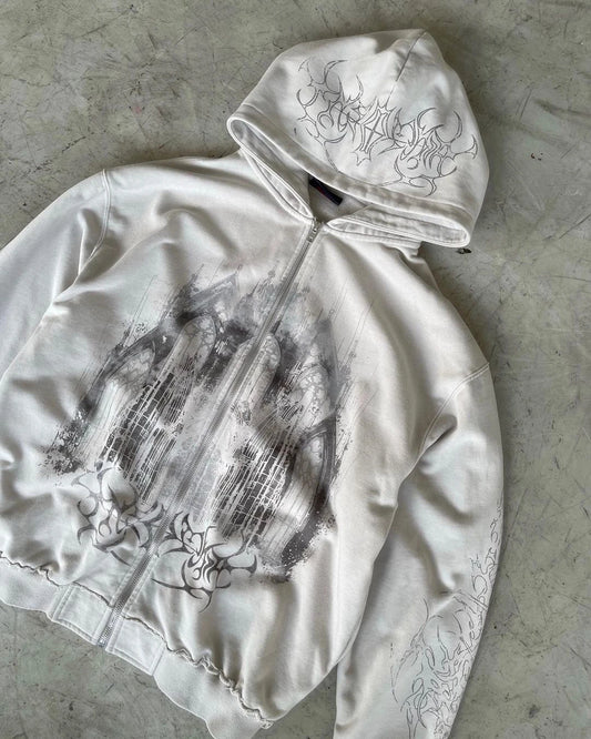 Vintage Spring Autumn Aesthetic Print Gothic Fashion Zip Up Hoodie