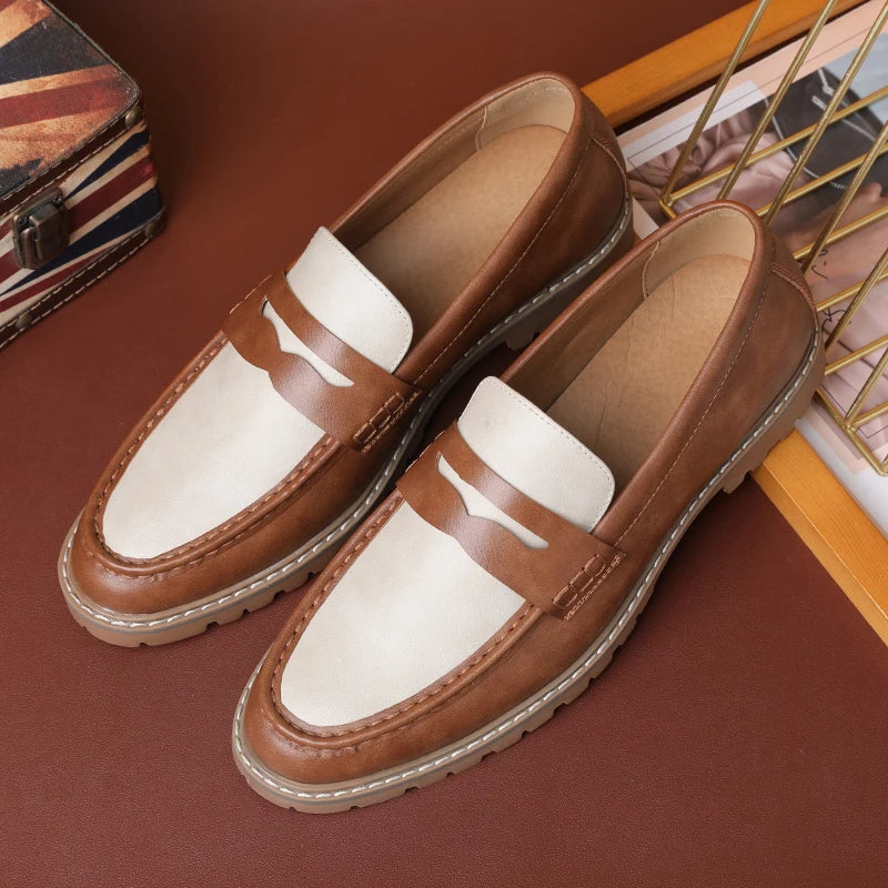 Men's Classic Retro British Style Loafers Mens Casual Business Leather Shoes Men