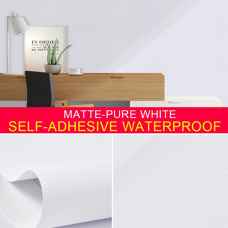 PVC Matt Pure White and Black Self-Adhesive Wallpaper Vinyl Wall Paper