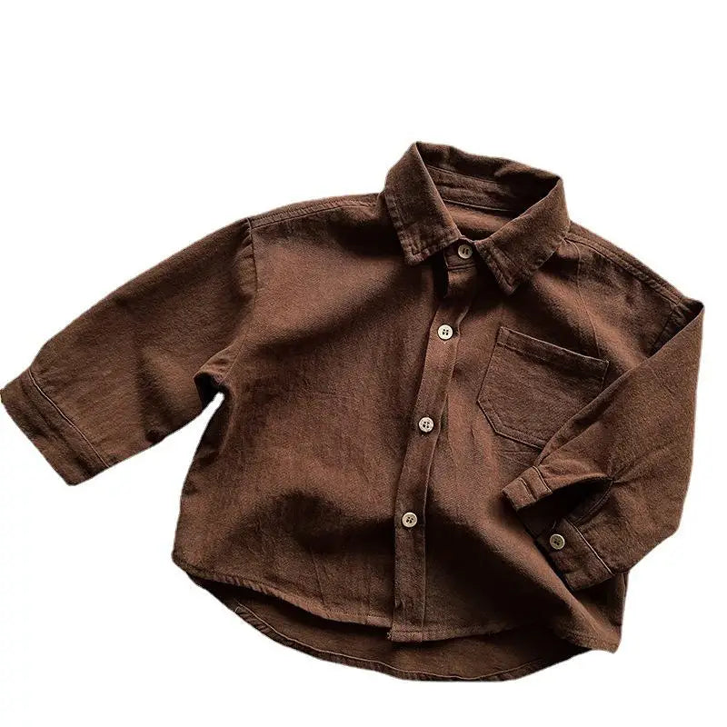 2024 Autumn New Children Long Sleeve Shirts Solid Color Tops Toddler Boys Girls