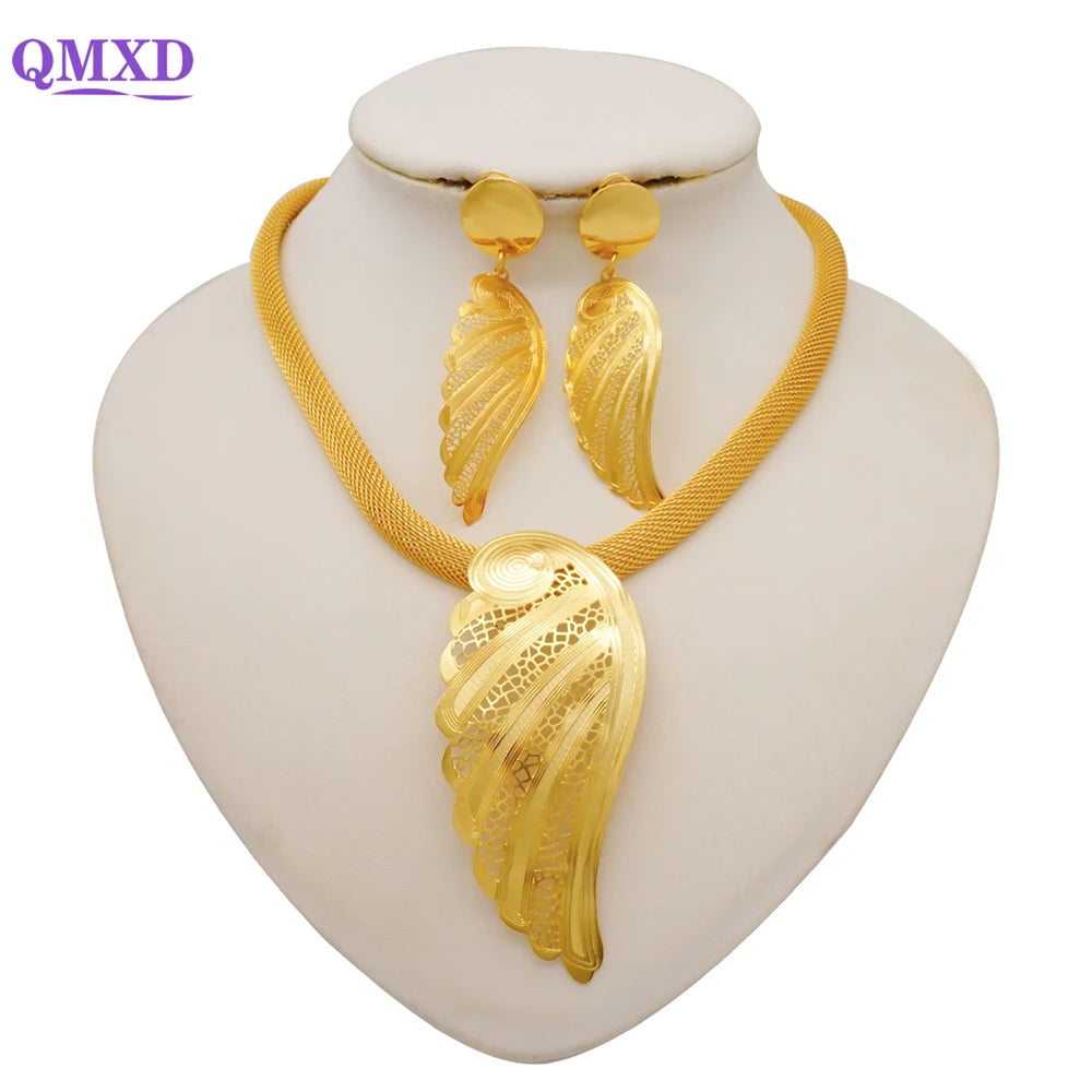 Ethiopian Dubai Gold Color Jewelery Sets for Women Girl Bridal Tassel Flower