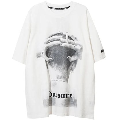 Aolamegs Men's Tee Shirts High Street Cool Boy Printed Oversized T Shirt Men