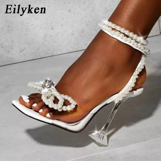 Eilyken New Design Sexy White String Bead High Heels Women Sandals