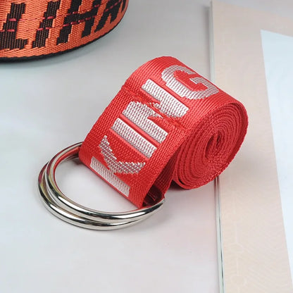 Fashion New Harajuku Unisex Canvas Belt Printing Letter D Ring Double Buckle