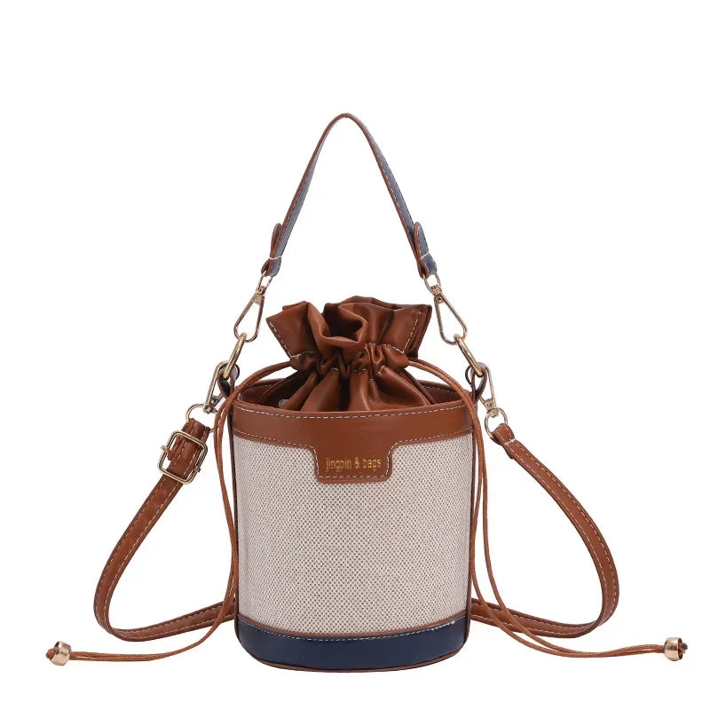 Women Shoulder Bags Cylinder PU Leather Bucket Crossbody Bag Casual