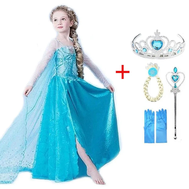 Princess Girl Dresses Snow Queen Elsa Costume for Kids Cosplay Dress Up