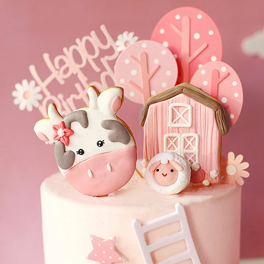 Farm Animal Cake Decoration Cows Sheep Pig Acrylic Ladder