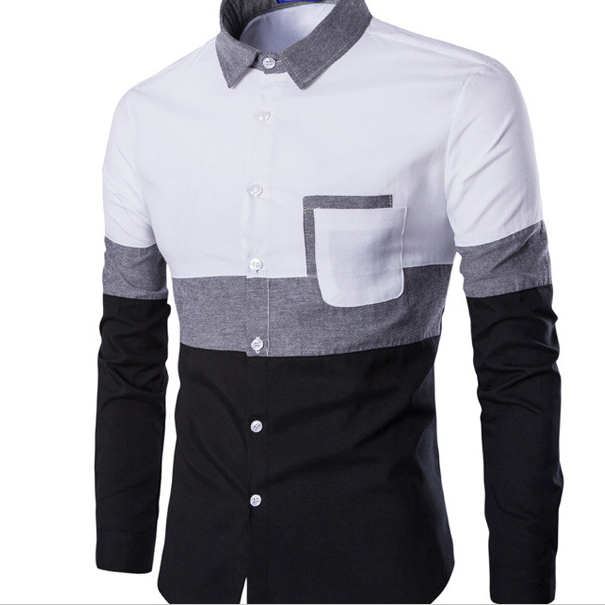 New Mens Fashion Stitching Color Camisa Slim Long Sleeve Shirts