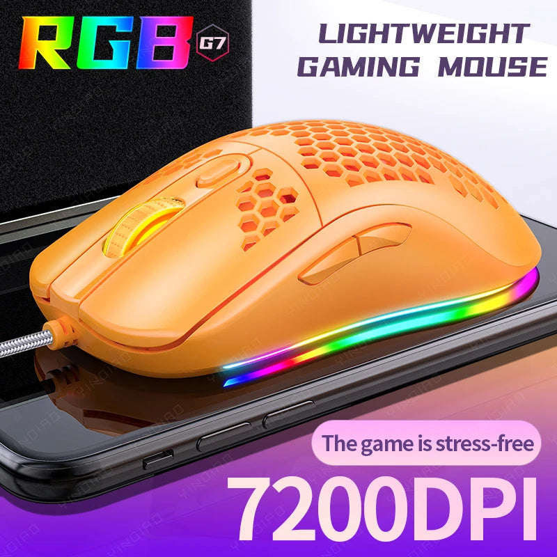 G7 7200 DPI Gaming Mechanical Wired Game Mouse Hollow Gaming Mouse Rgb Backlit