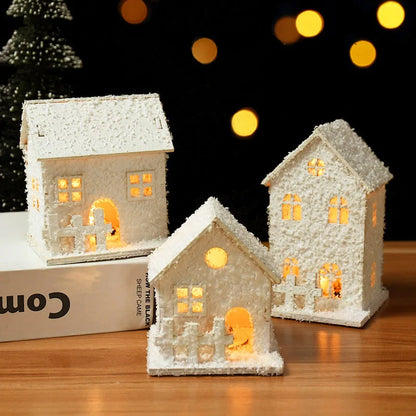 2025 New Year Led Light Wooden House With Snowflake Luminous Cabin