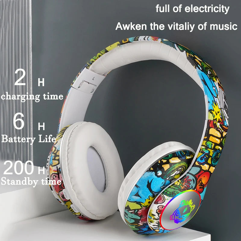 BLUEKAKAWireless Headset Flash Light Kids Ear Headphones With Mic Bluetooth