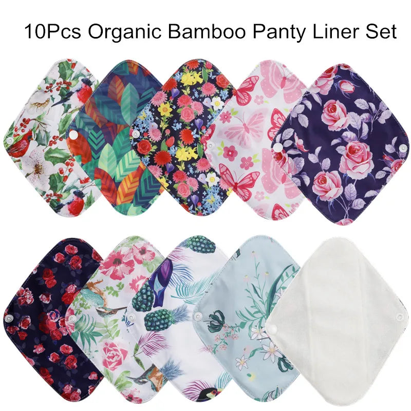 10PCS Reusable Pads Bamboo Charcoal Sanitary Pads Washable Panty Liner Pads