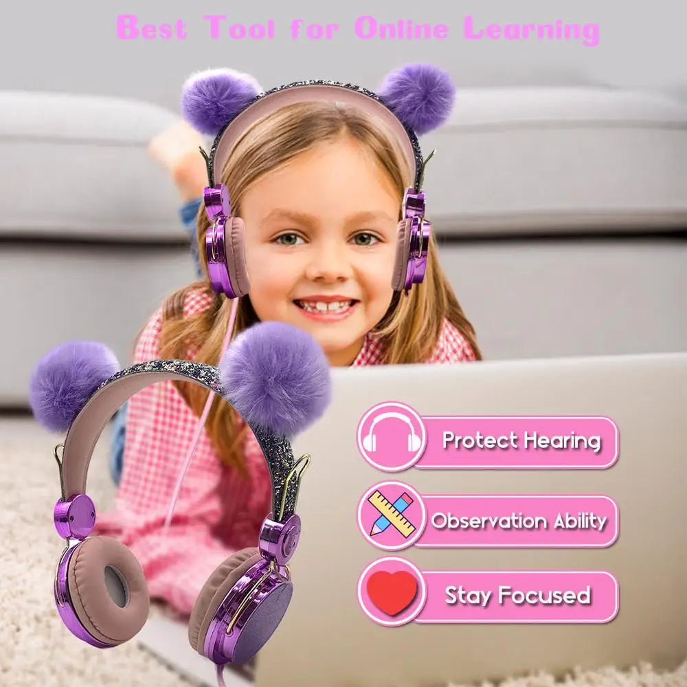 Cute Kids Wired Headphone With Microphone 3.5mm Music Stereo