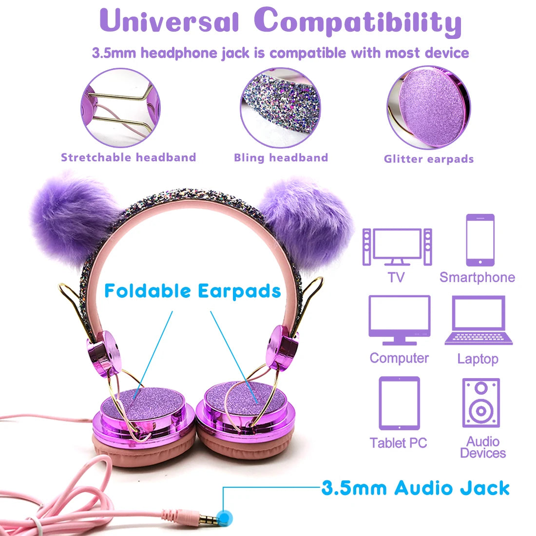 Cute Kids Wired Headphone With Microphone 3.5mm Music Stereo