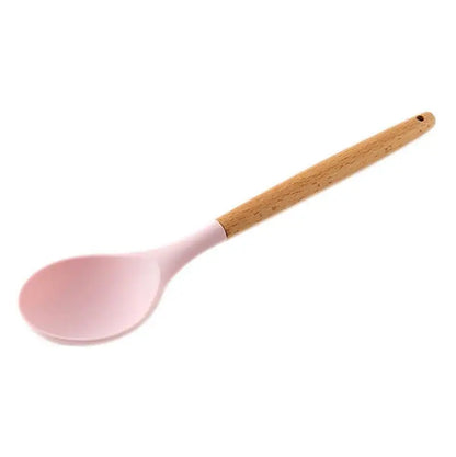 Silicone Cooking Utensils Non-Stick Spatula Shovel Wooden Handle Cooking Tools