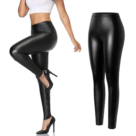 Women Faux Leather Leggings Waterproof Sexy PU Leather Legging Stretchy Push Up