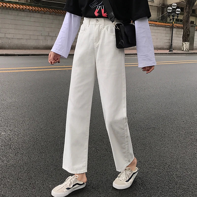 Jeans Women Harajuku Solid Button Zipper Elegant Trousers Jean Femme  Quality