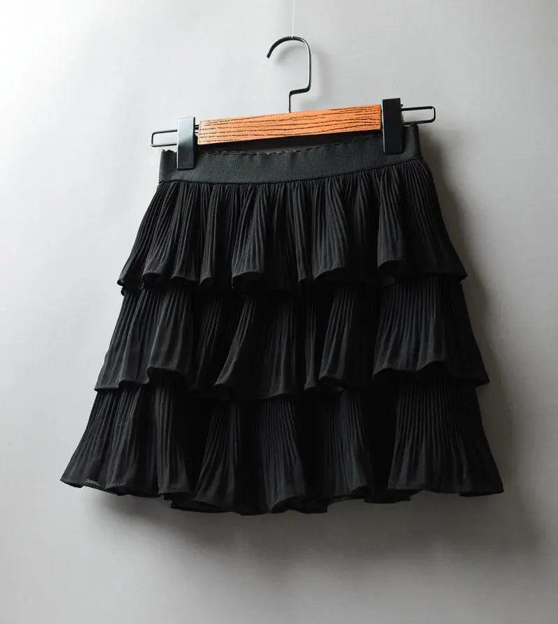 Summer Women Elasticity Waist Mini Skirt Casual Cake Skirts Pleated Skirts