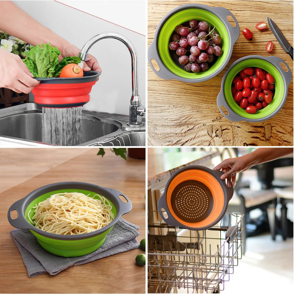 Foldable Silicone Colander Washing Basket Strainer Strainer Collapsible Drainer