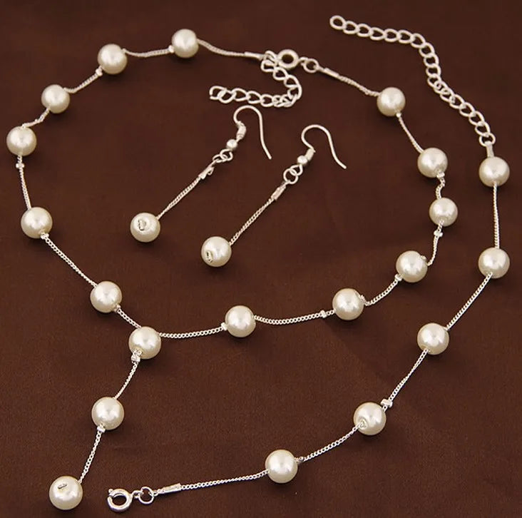 Simulated Pearl Fashion Jewelry Set for Women Girl Wedding Statement Necklace