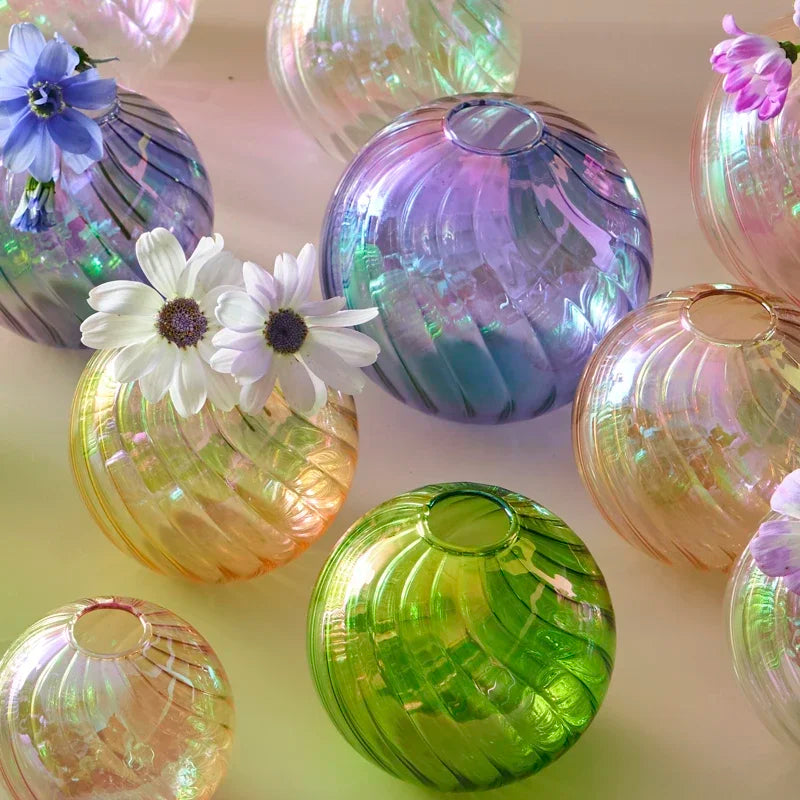 Iridescent Ball Vases Decoration Home Living Room Flower Pot for Interior Glass