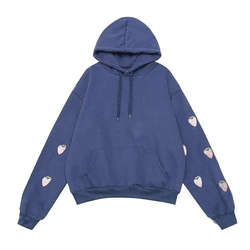 Harajuku Embroidery Lavender hooded Sweatshirt Women Kawaii Loose Long Sleeves