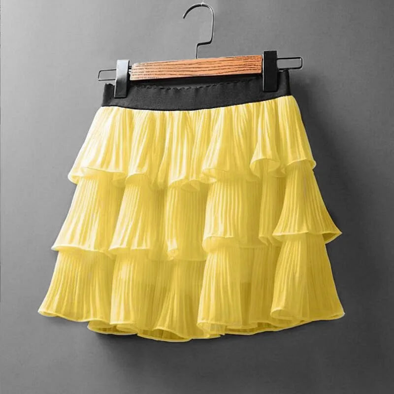 Summer Women Elasticity Waist Mini Skirt Casual Cake Skirts Pleated Skirts