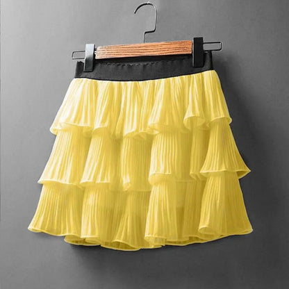 Summer Women Elasticity Waist Mini Skirt Casual Cake Skirts Pleated Skirts