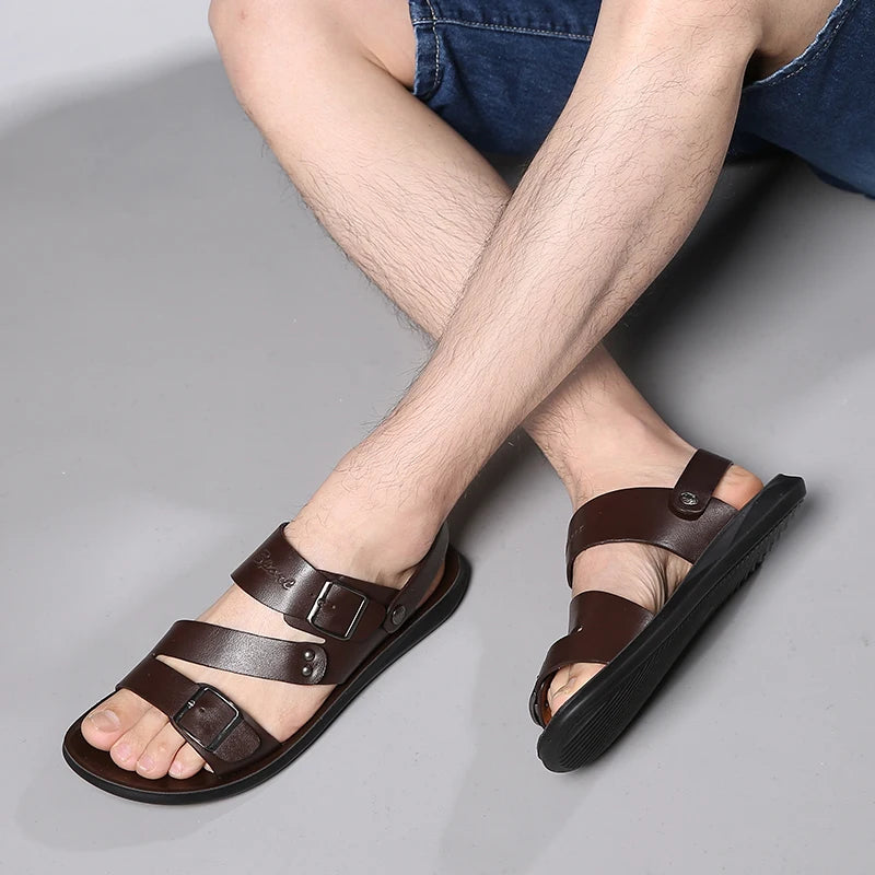 Yomior New Casual Fashion Men Shoes Slip-On Genuine Cow Leather Non-Slip Sandals