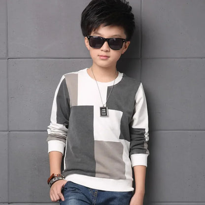 New Autumn T Shirt for Boy Children Clothing Plaid Casual Teenager Long