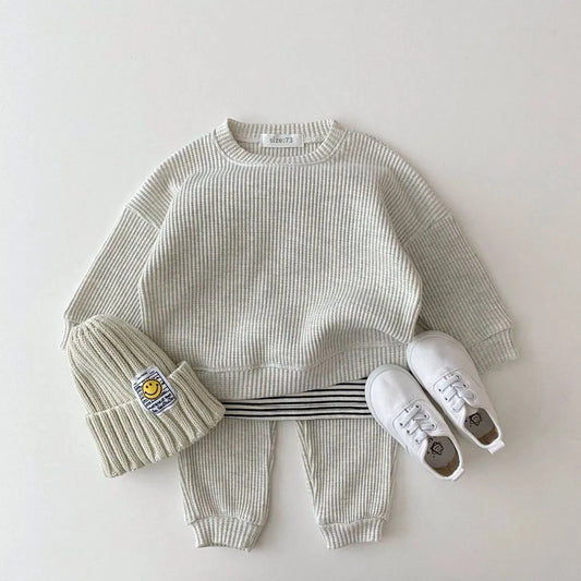 Korean Baby Clothing Sets Waffle Cotton Kids Boys Girls Clothes Spring Autumn