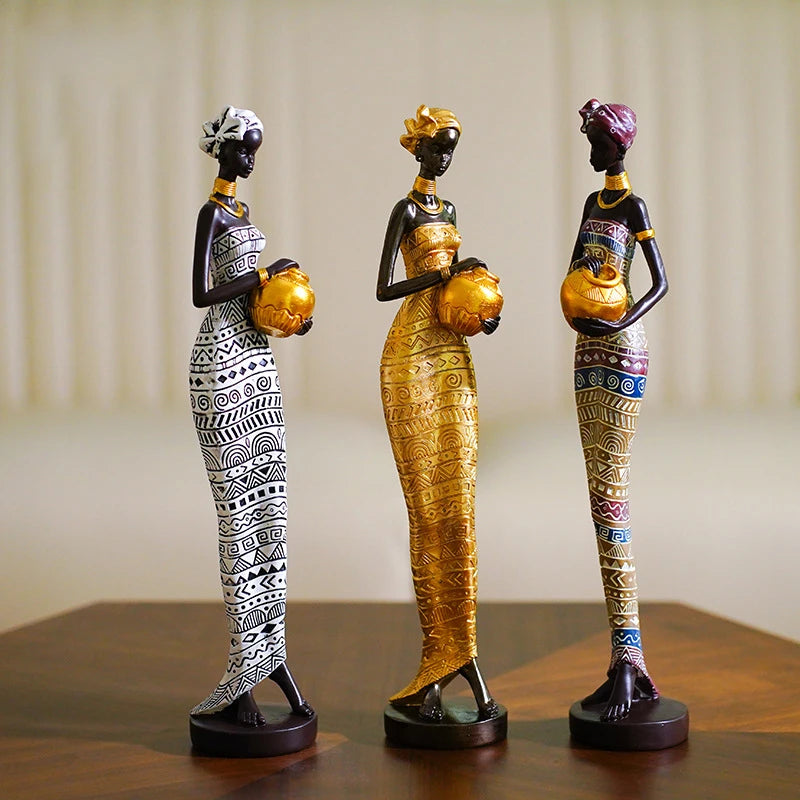 African Woman Figurines for Interior Decoration, Creative Decorative Sculptures